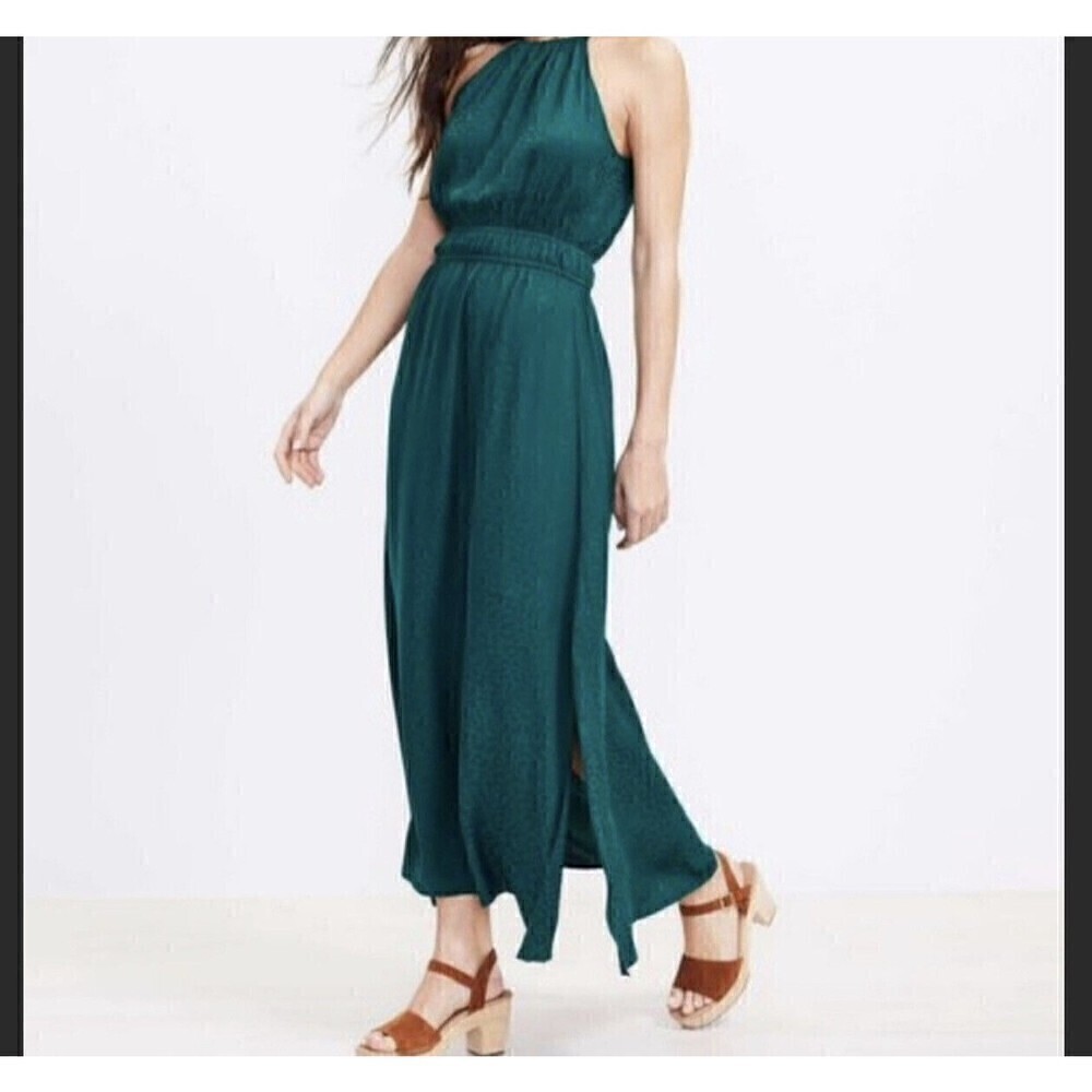 Loft Emerald Satin Cheetah print Cocktail Maxi Dress Sz 2